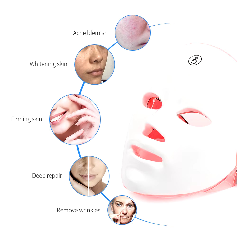 Rechargeable Facial LED Mask 7 Colors LED Photon Therapy Beauty Mask Skin Rejuvenation Home Face Lifting Whitening Beauty Device